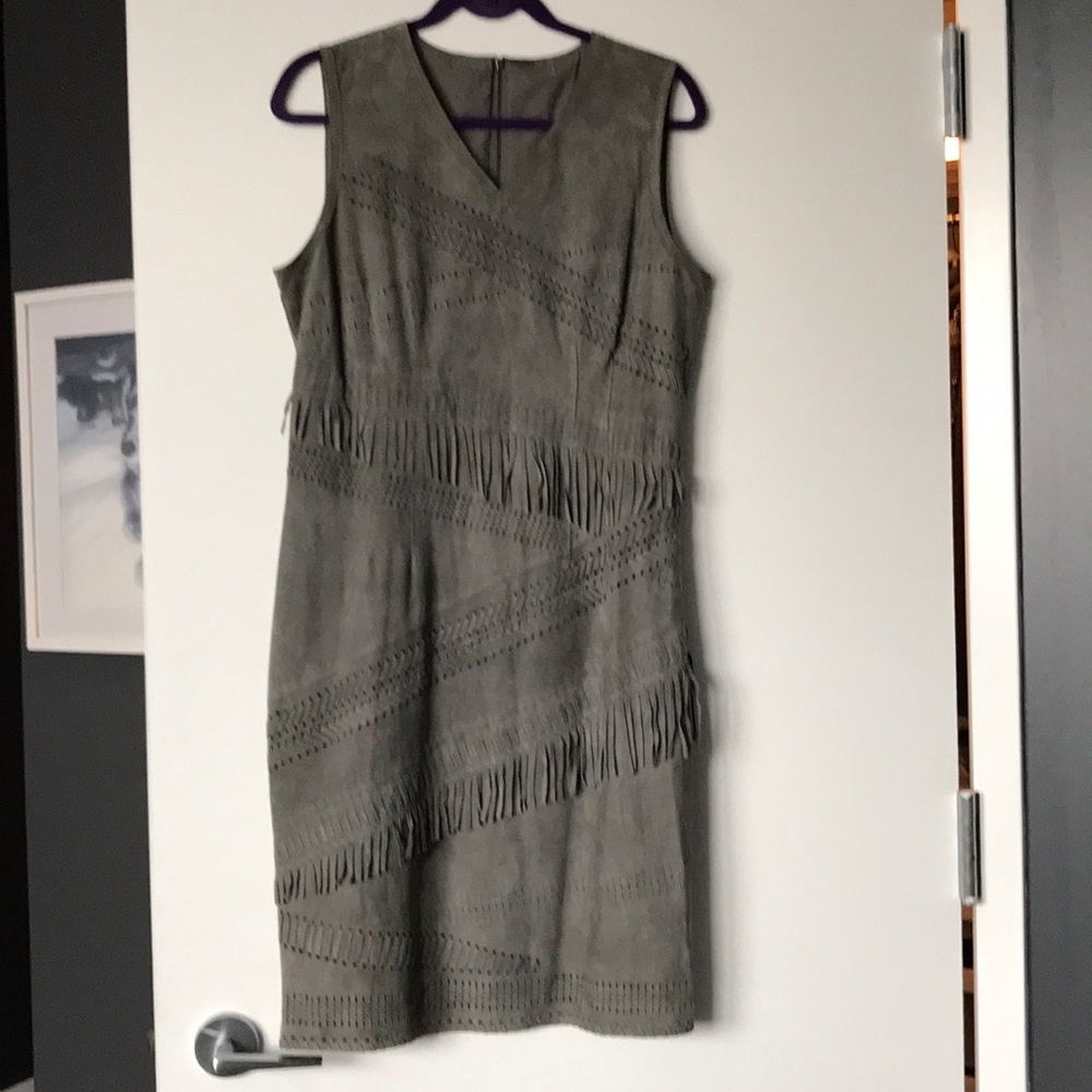 Elie tahari suede fringe dress - grey size 10